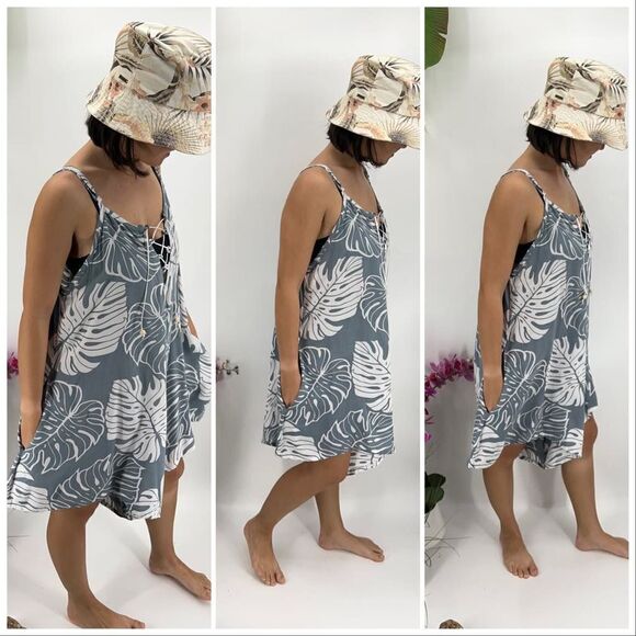 Kau wela Summer Mini Romper Beach Boho Romper Gypsy Overall Wide Leg Monstera - Picture 4 of 16